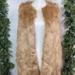 Longline‎ Faux Fur Vest XS Tan 70s Hippie Halloween Mob Wife Winter Casual